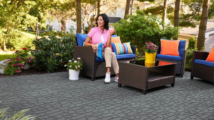 grey groundsmart interlocking rubber pavers backyard patio