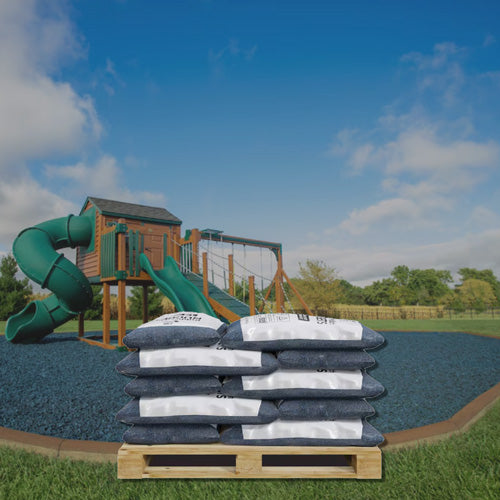 blue rubber mulch with a playground groundsmart half pallet