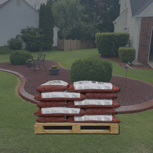 Red Rubber Mulch on pallet Groundsmart used in landscaping