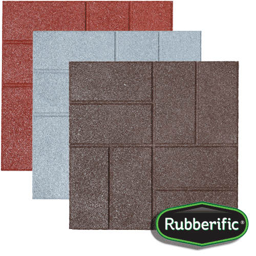 Rubberific Rubber Pavers in Red, Grey, and Brown colors