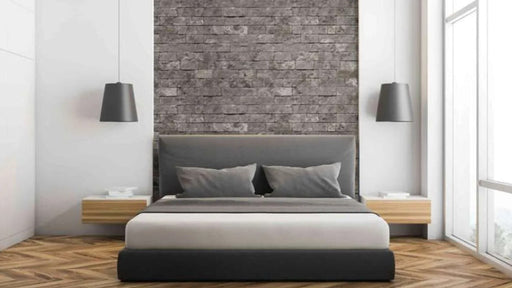 Stone veneer accent wall in bedroom evolve stone morning aspen national true