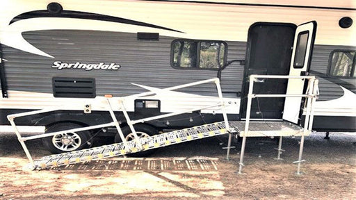 RV camper ramp with platform for class c motor coach