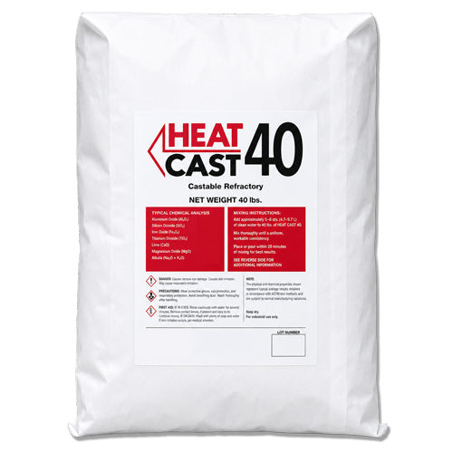 Heat Cast 40 Castable Refractory Cement 2,500°F, Forge, Pizza Oven, Fireplace, Kiln