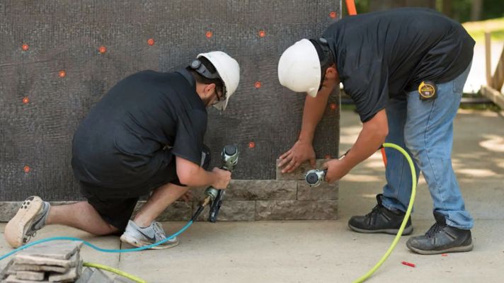 installation of evolve stone mortarless siding using rainscreen and nail guns