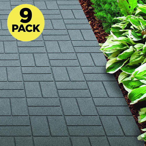 Outdoor rubber pavers gray color pack of 9 tiles