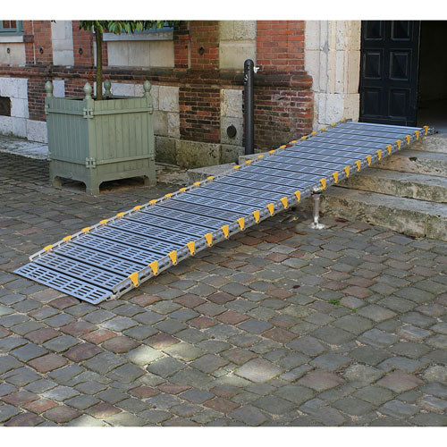 12 foot portable wheelchair ramp with support stand and no handrail roll a ramp